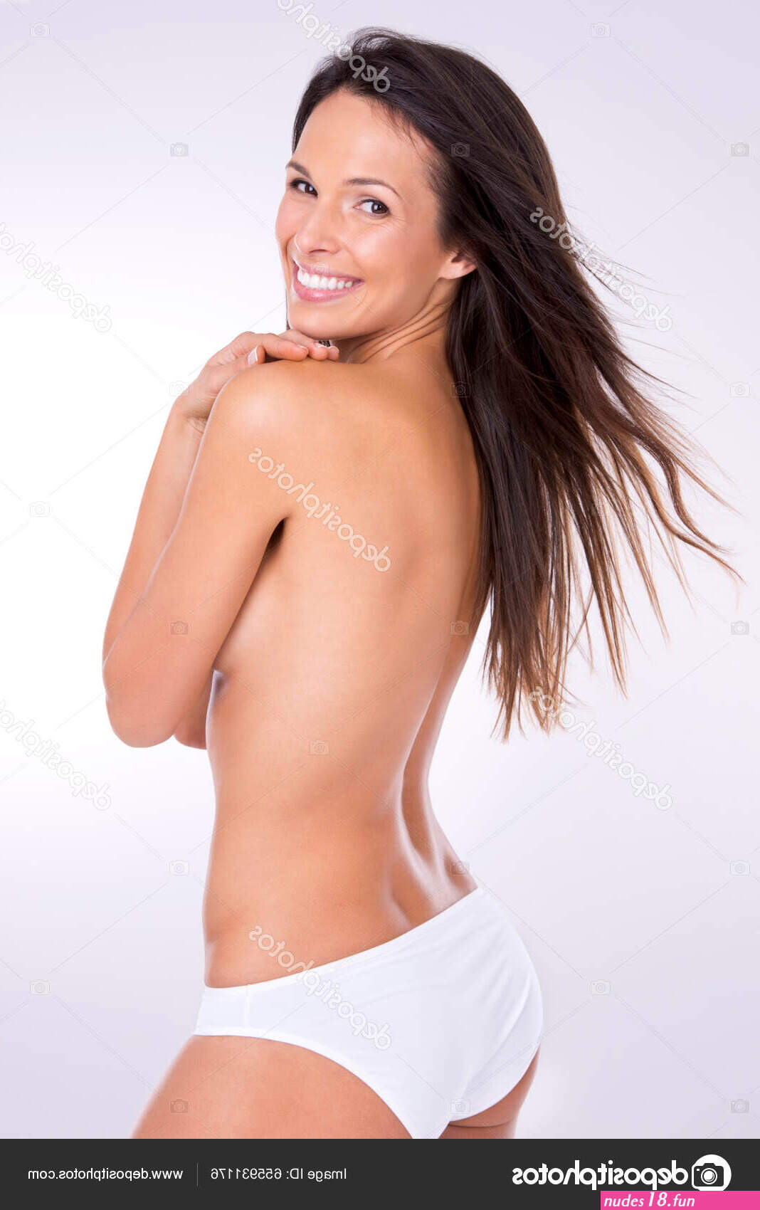 Nude Happy Portrait Woman Underwear Isolated White Background Studio Smile Stock Photo by 655931176