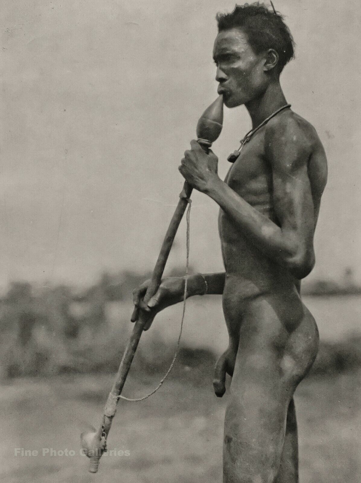 1920s Original AFRICA Male Nude Black Dinka Warrior Smoking BERNATZIK Photo Art