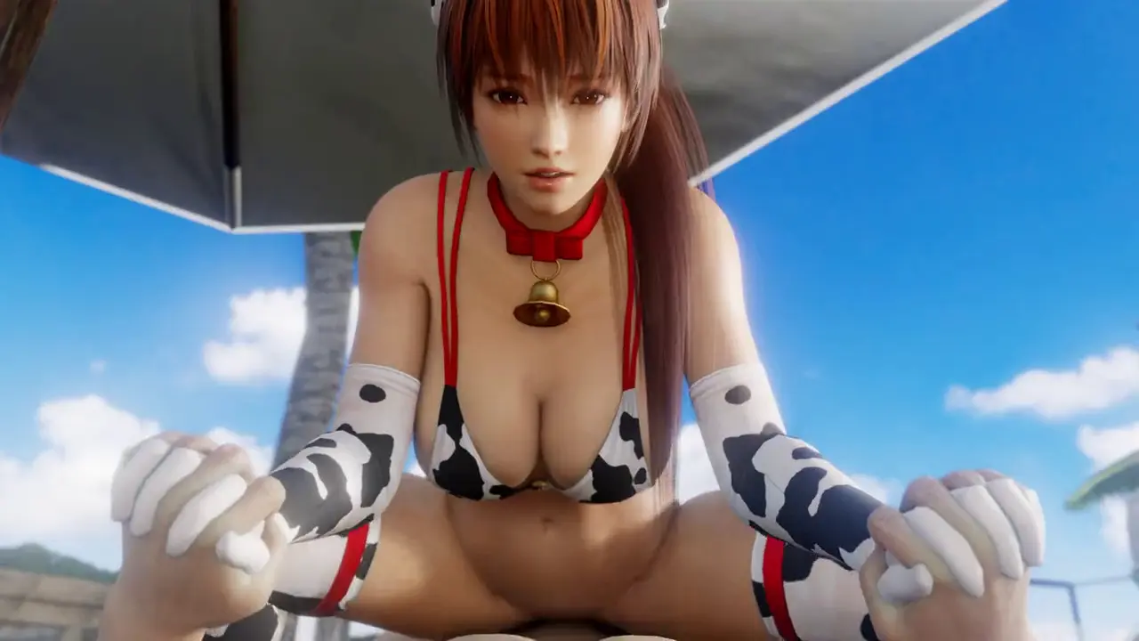 Cow Kasumi riding on the beach