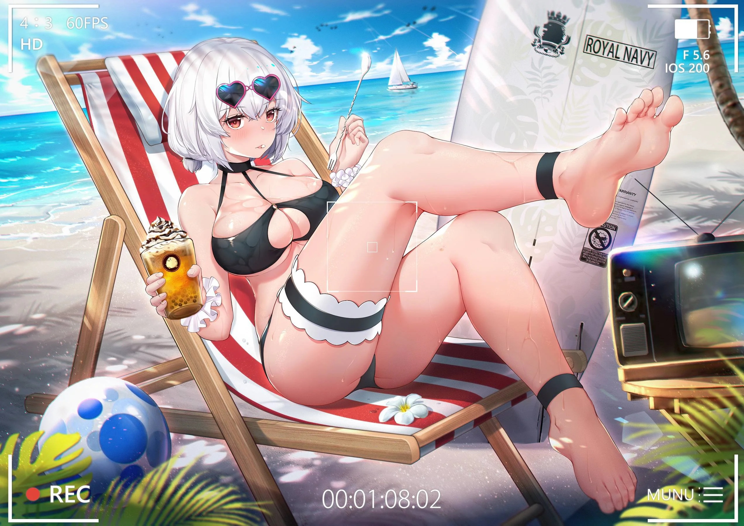 Wallpaper girl beach Anime sea brown eyes boobs beautiful short hair for mobile and desktop section resolution 2546x1800