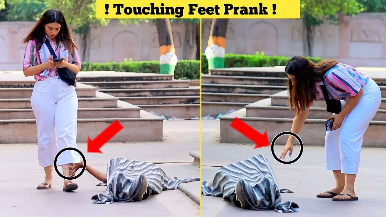 Touching cute girls on Feet Prank