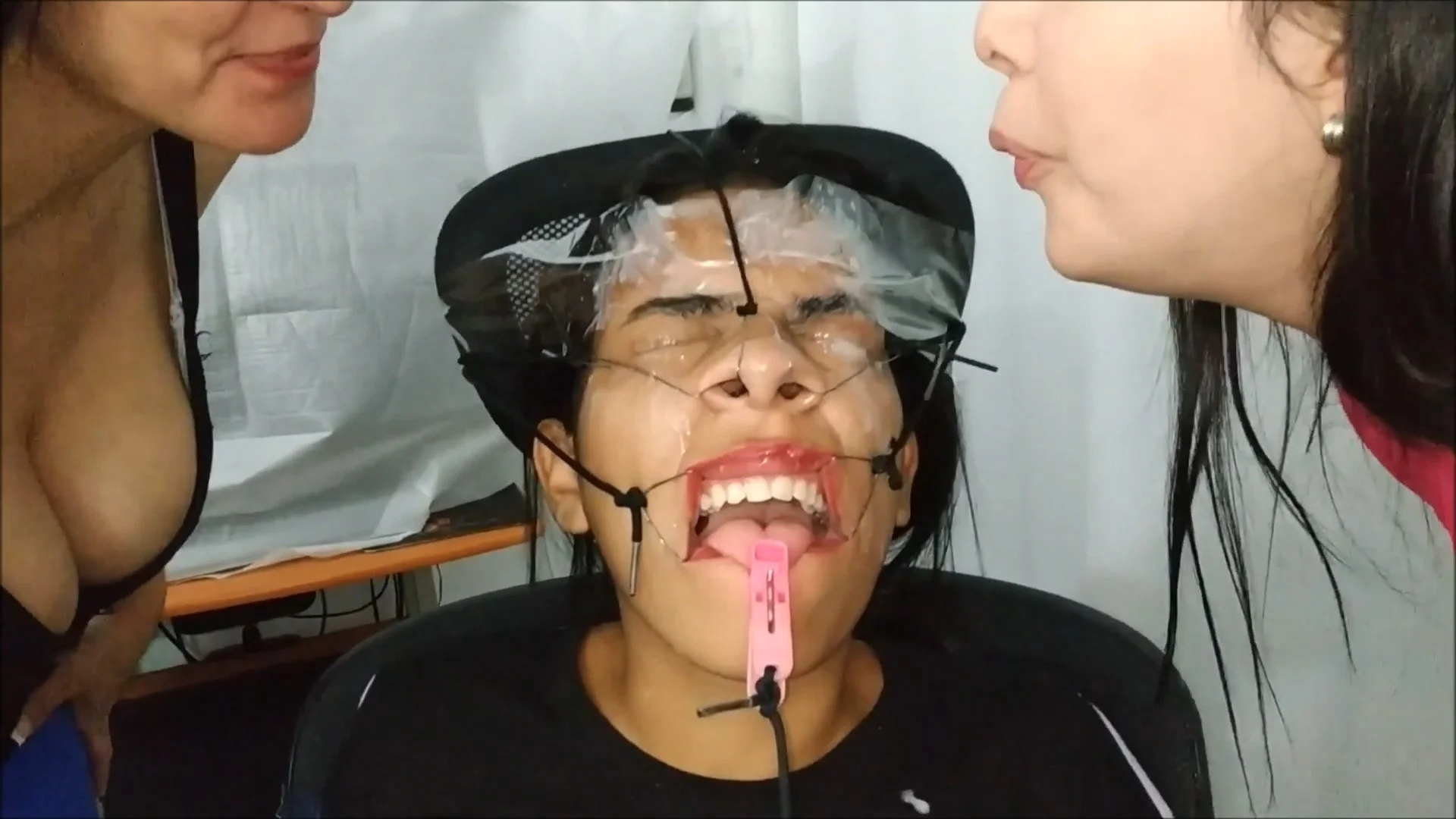 Crazy Bondage Spitting By Two Lesbos