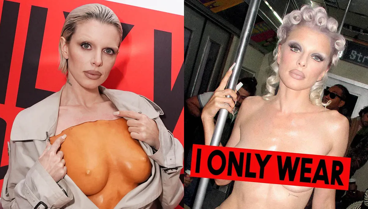 Julia Fox Goes Nude in Breastplate Corset for MAC Shoho Store NYFW