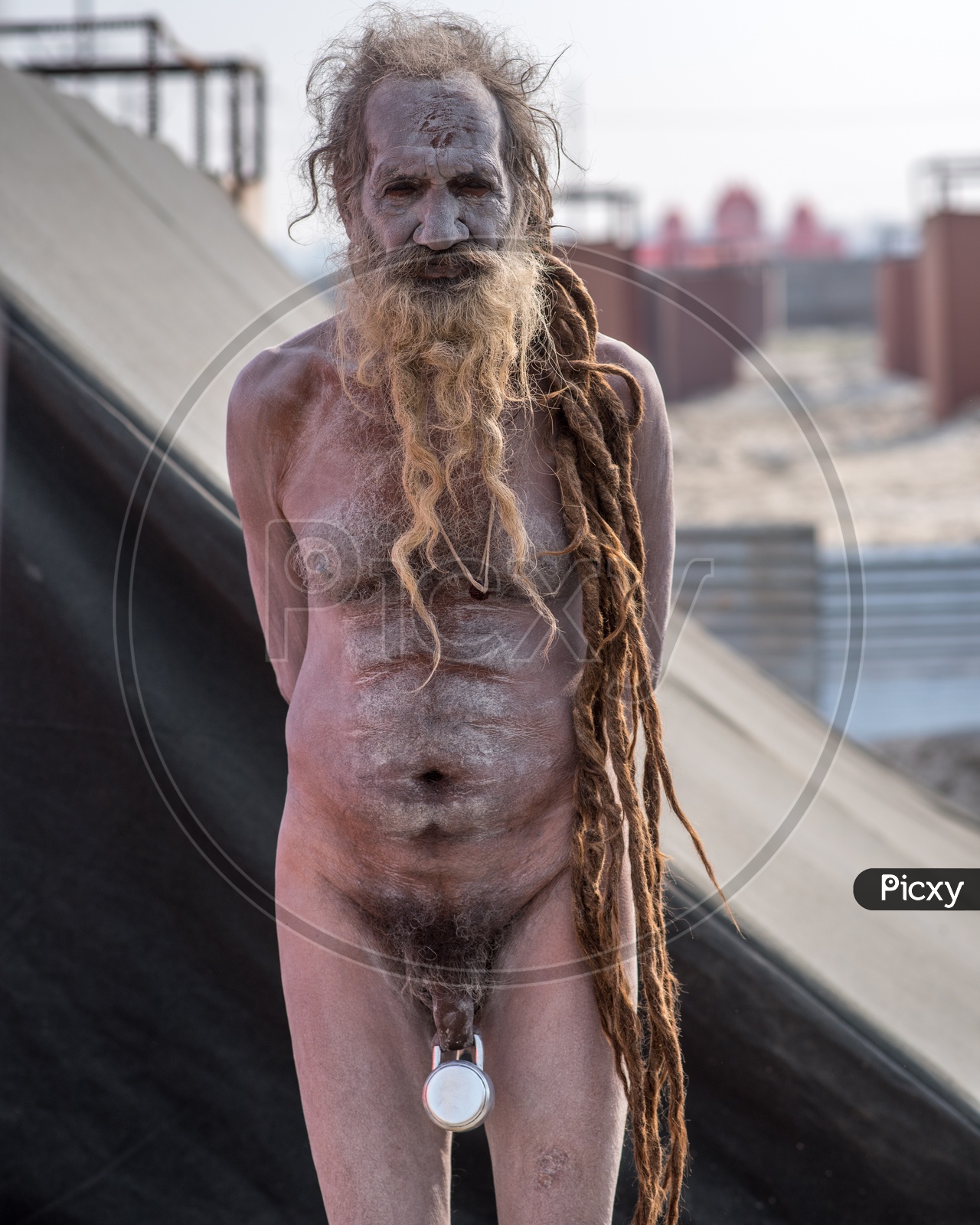 Image of Naked Indian Naga Sadhus Or Babas Or Aghoras at Kumbh Mela.-HC607158-Picxy