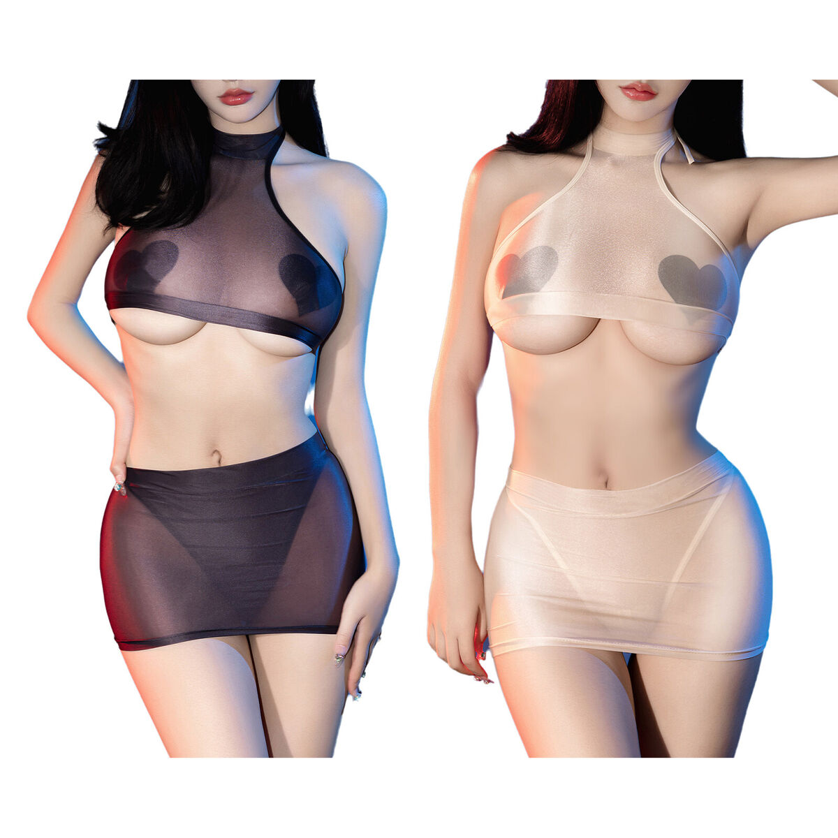 Women Suits Stretchy Sets Transparent Lingerie Underboob Clubwear Sheer Costume