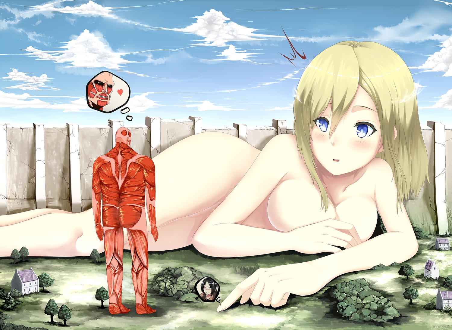 blonde hair blue eyes blush christa renz colossal titan hewsack nude shingeki no kyojin