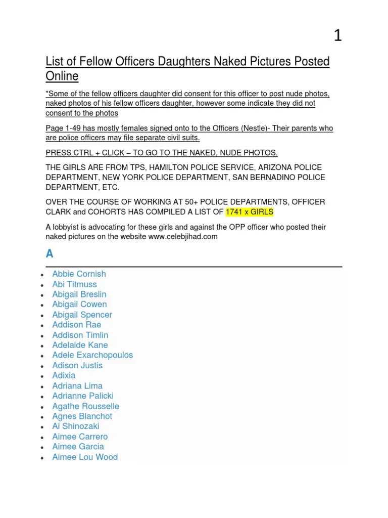 List of Fellow Officers Daughters Naked Pictures Posted Online