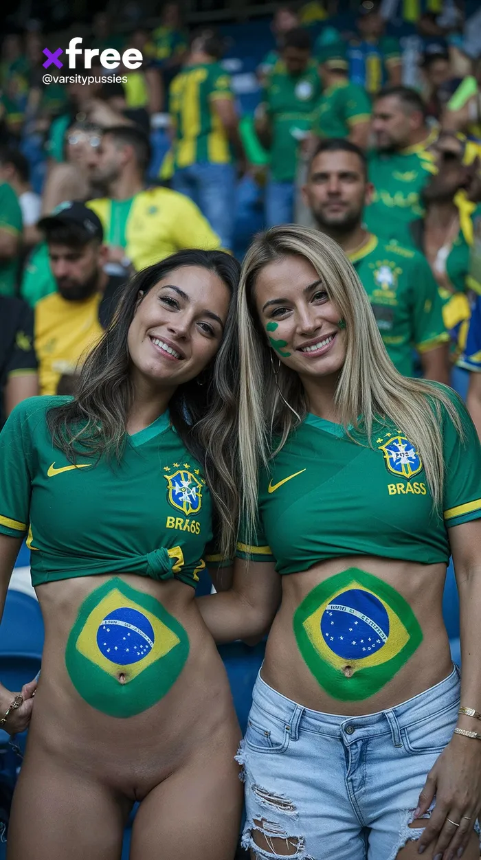 Brazilian Bombshells: XXX Gallery of Naked Female Fans of the Brazil Football National Team in a Public Display