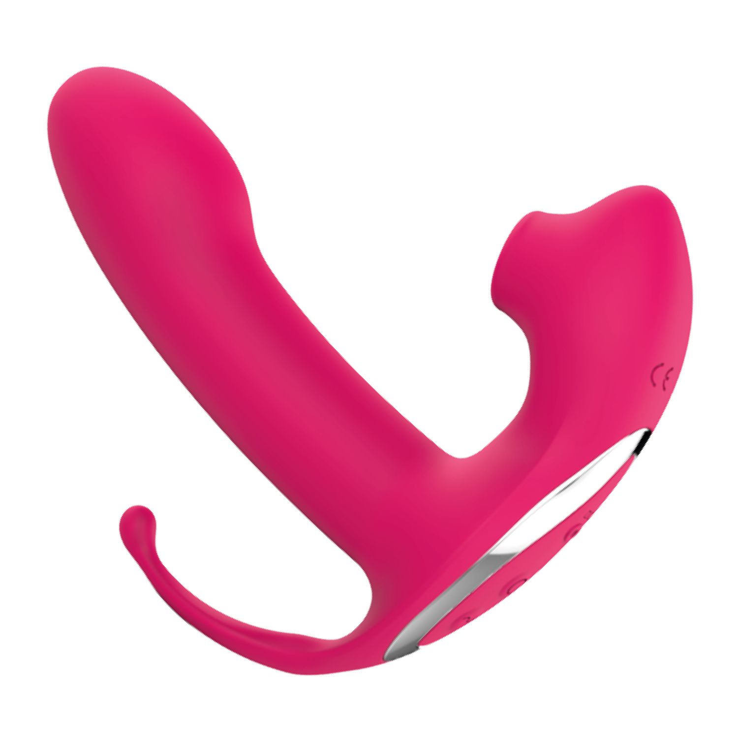 Luchtdruk vibrator met dildo en butt plug 3 in 1 143cm roze