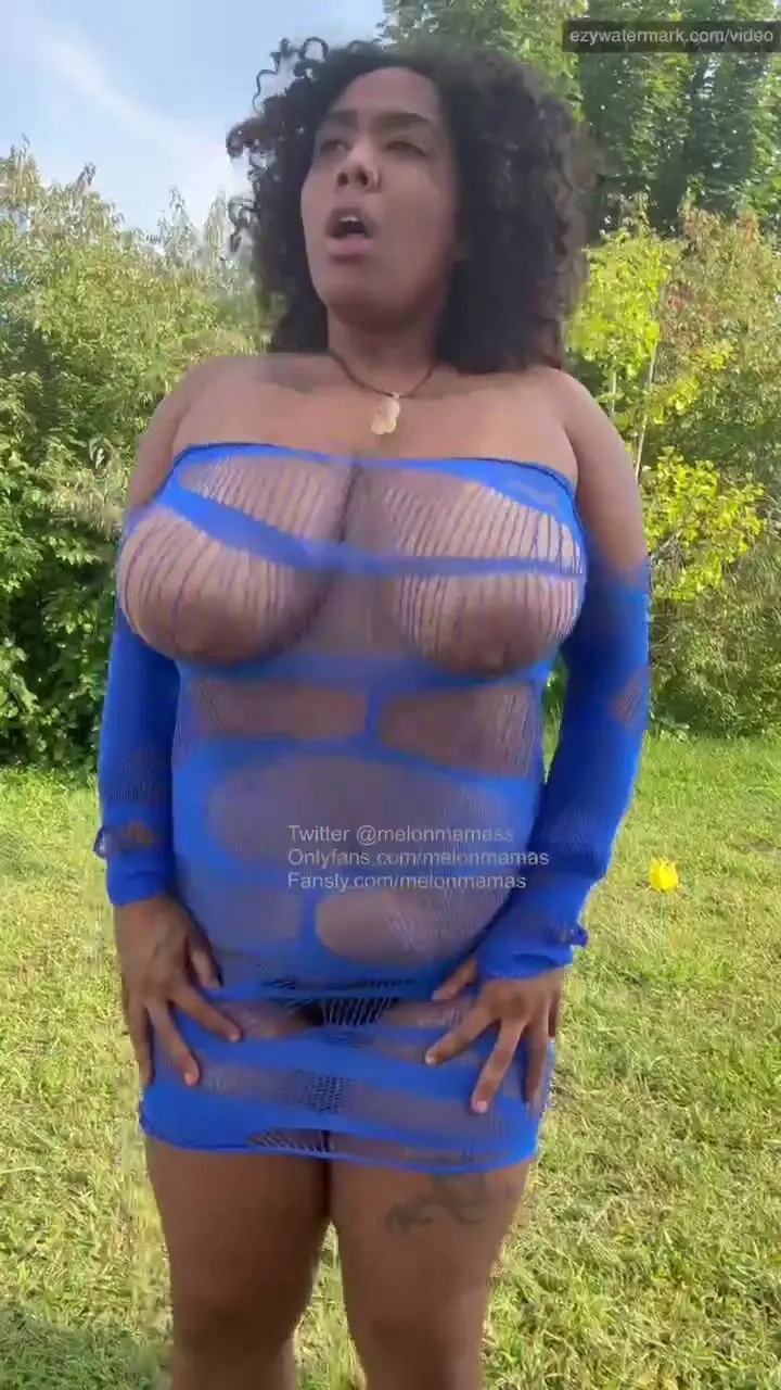 Free Gorgeous Black big beautiful woman plays with her Giant Natural Breasts in Public Porn Video