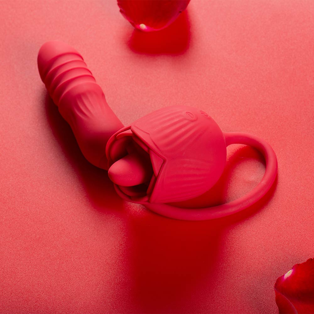 Rose Toy Tongue Licking with Thrusting Vibrating Butt Plug