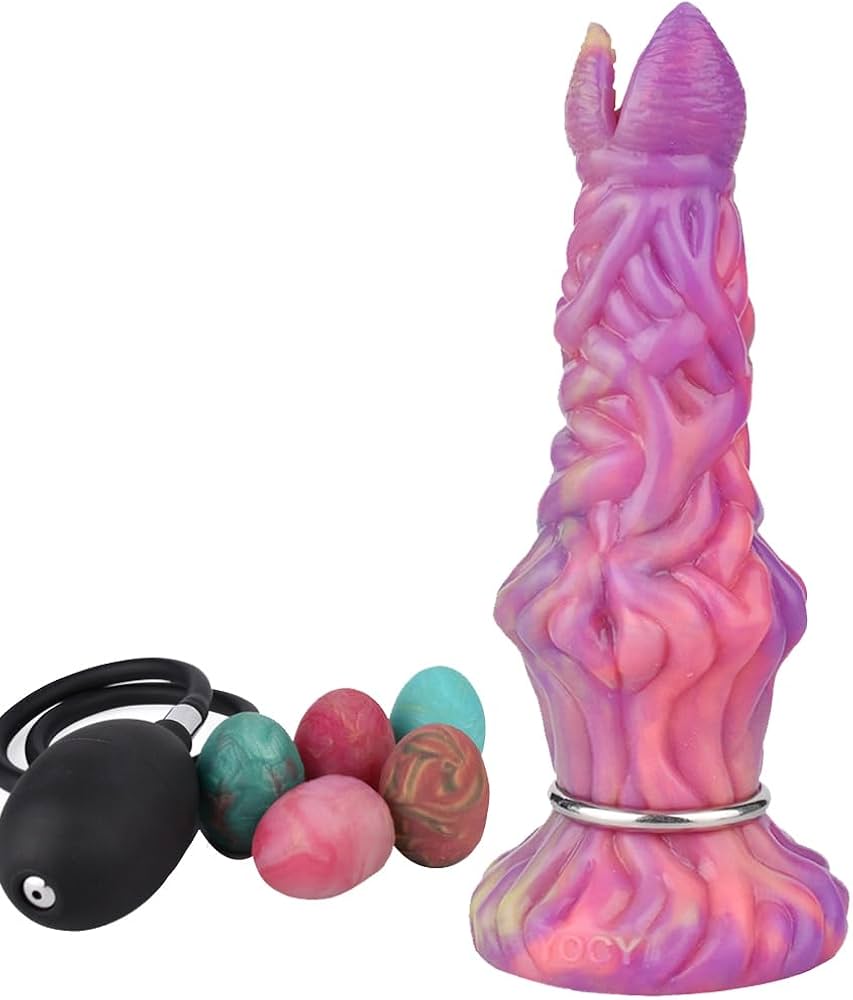 : Alien Ovipositor Dildo with 5 Balls 8 Inch Luminous Silicone Dildo with 5 Eggs for Women Men Couples Adult Sex Toy Fantasy Knot Dildo Glow in The Dark Harness Compatible -