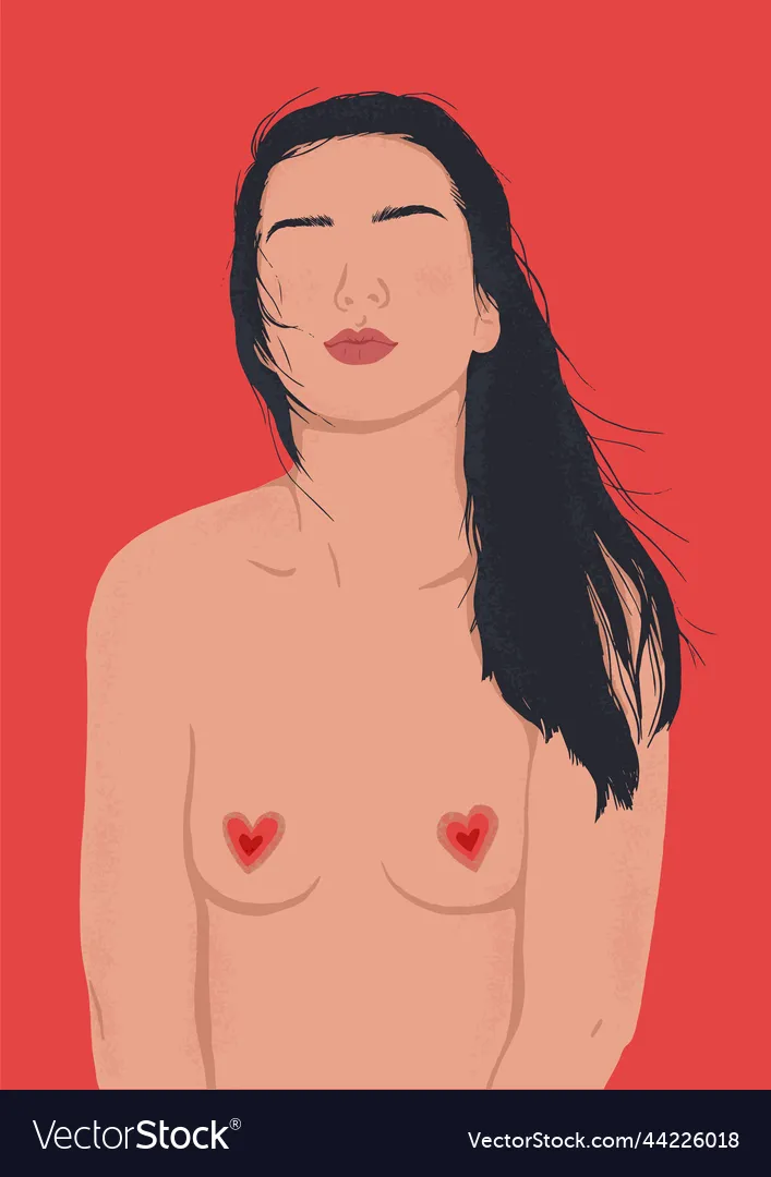 Nude white woman with long black hair heart Vector Image