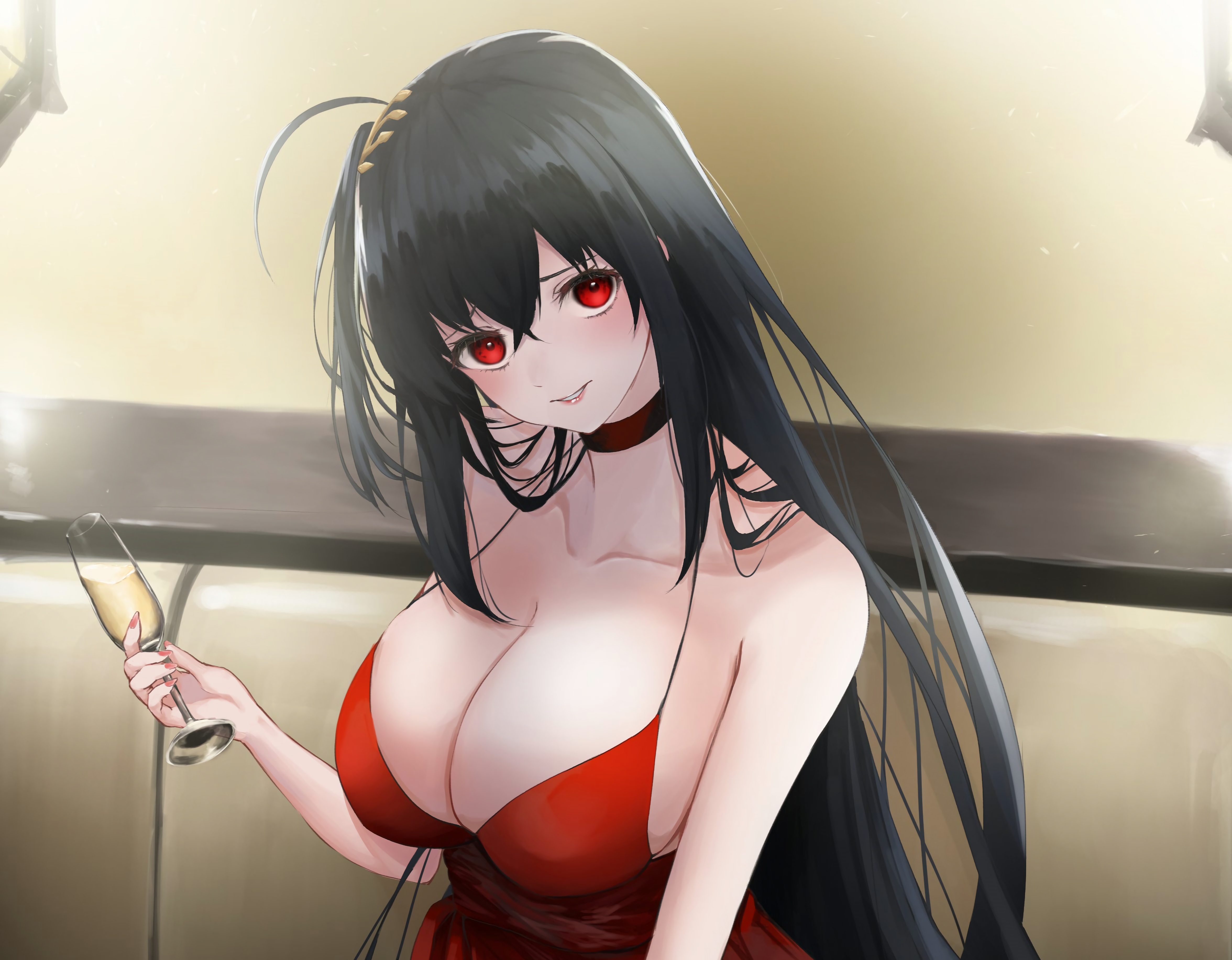 Wallpaper girl sexy cleavage long hair dress boobs anime beautiful for mobile and desktop section resolution 4704x3666