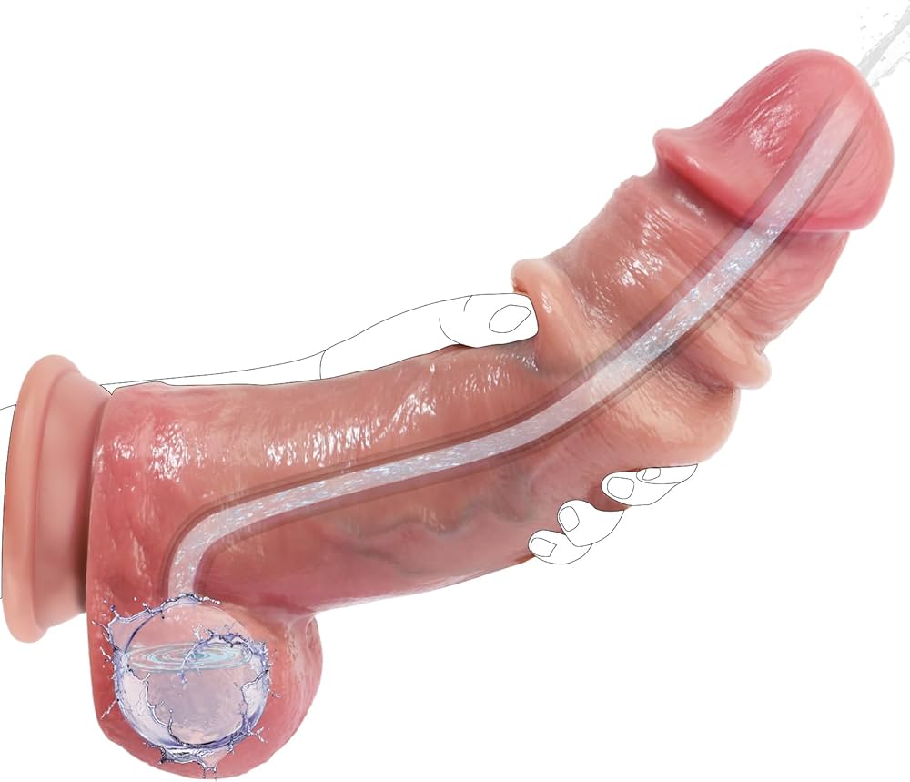 : Squirting Dildo Realistic Movable Foreskin Dildos Sex Toys 2 in 1 Silicone Foreskin Ejaculating Toy for Vaginal Anal Play 10 Huge Strap On Anal Dildo with Suction Cup Sliding Skin