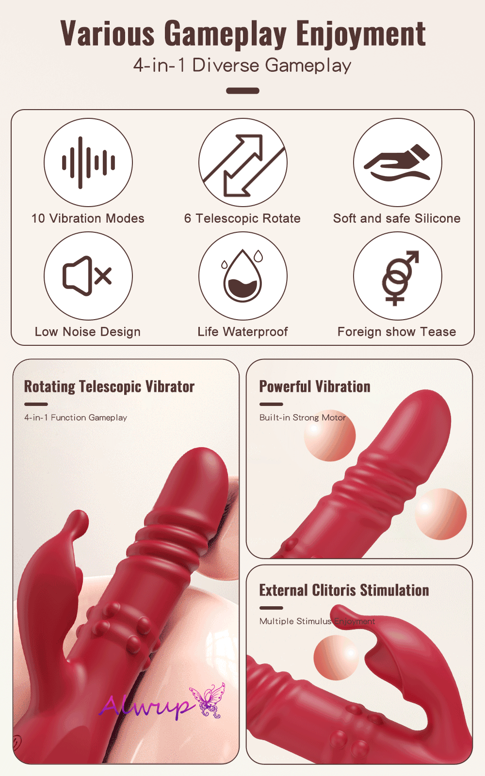 Vibrator Powerful G Spot Telescopic Rotating Clitoris Stimulator Masturbator