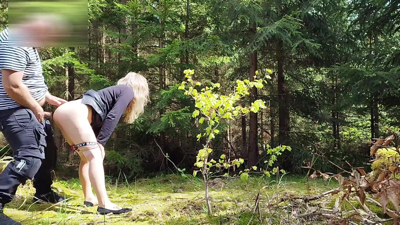 Street bitch fucked in the public wood by the road and piss
