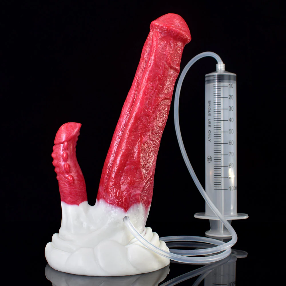 N5024 Red Demon 9 in Double Penetration Silicone Squirting Dildo