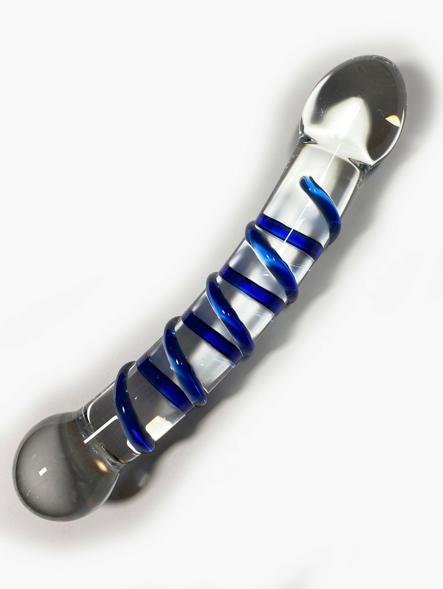 Blue Curved Crystal Glass Dildo G-Spot Anal Stimulation Adult Sex Toy 6.7