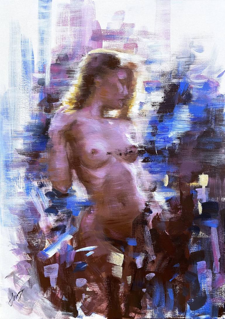 Nuded woman expressive erotic acrylic painting Painting by Mlada Kravchenko