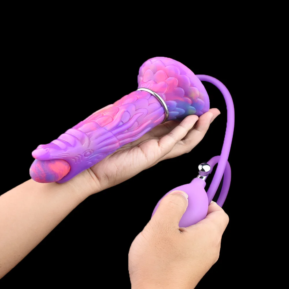 Dog Ovipositor Dildo Met 5 Eieren Lichtgevende Opblaasbare Pomp Dragon Dildo Met 5 Ballen Leggen Eieren Seksspeeltjes Voor Vrouwen En Koppels