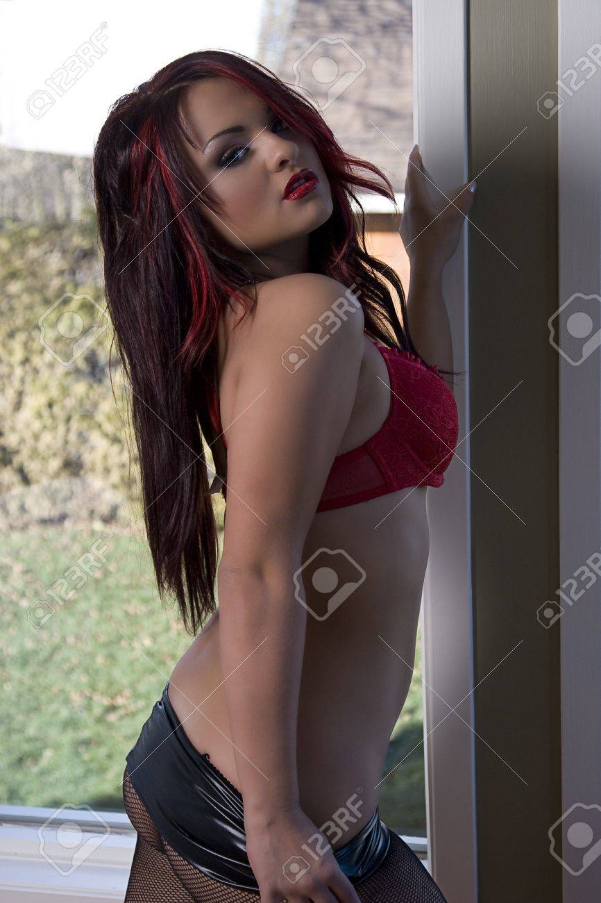 Twenty Something Hot Chubby Women In A Red Bra In Front Of Windows Stock Photo Picture and Royalty Free Image. Image 7739695.