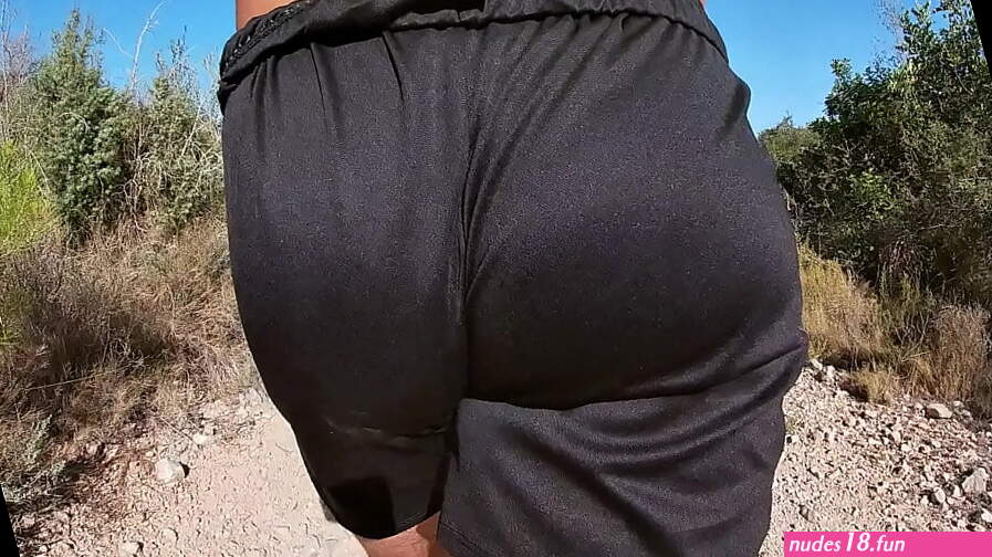 Having a sexy erection while walking in shiny short shorts