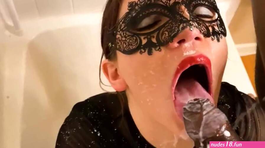 Brunette in mask takes milk and cum from BBC