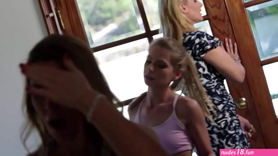 Super arousing lesbian threesome action between two sweaty teens and a busty lesbian cougar