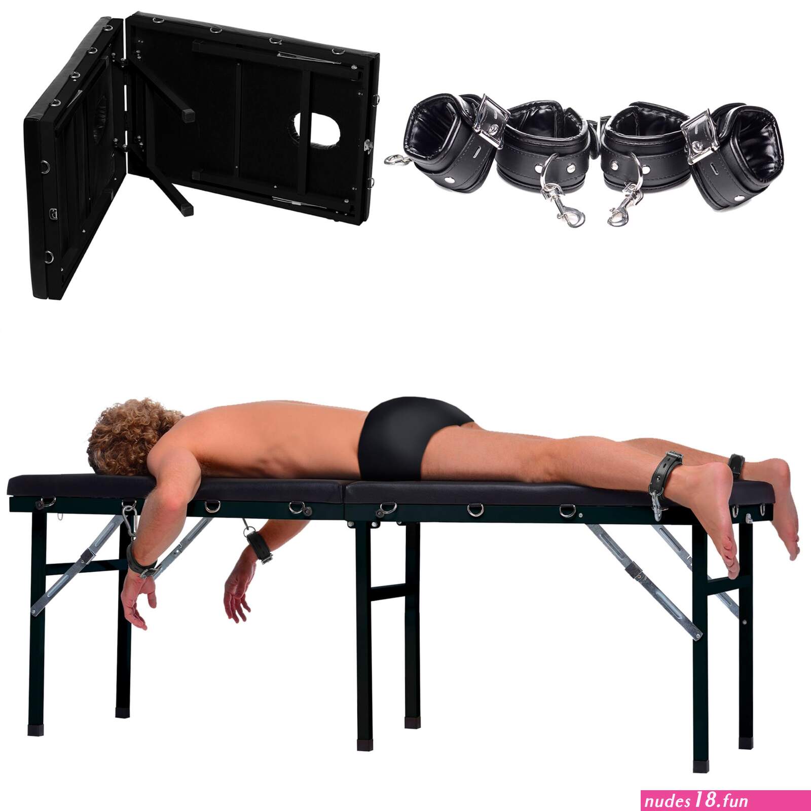 : Master Series Extreme Bondage Table Adjustable Restraint Wrist Cuffs Included Sex Furniture Massage Bed with Face Crotch Hole for Adult Couples Padded PU Black Leather : Health Household