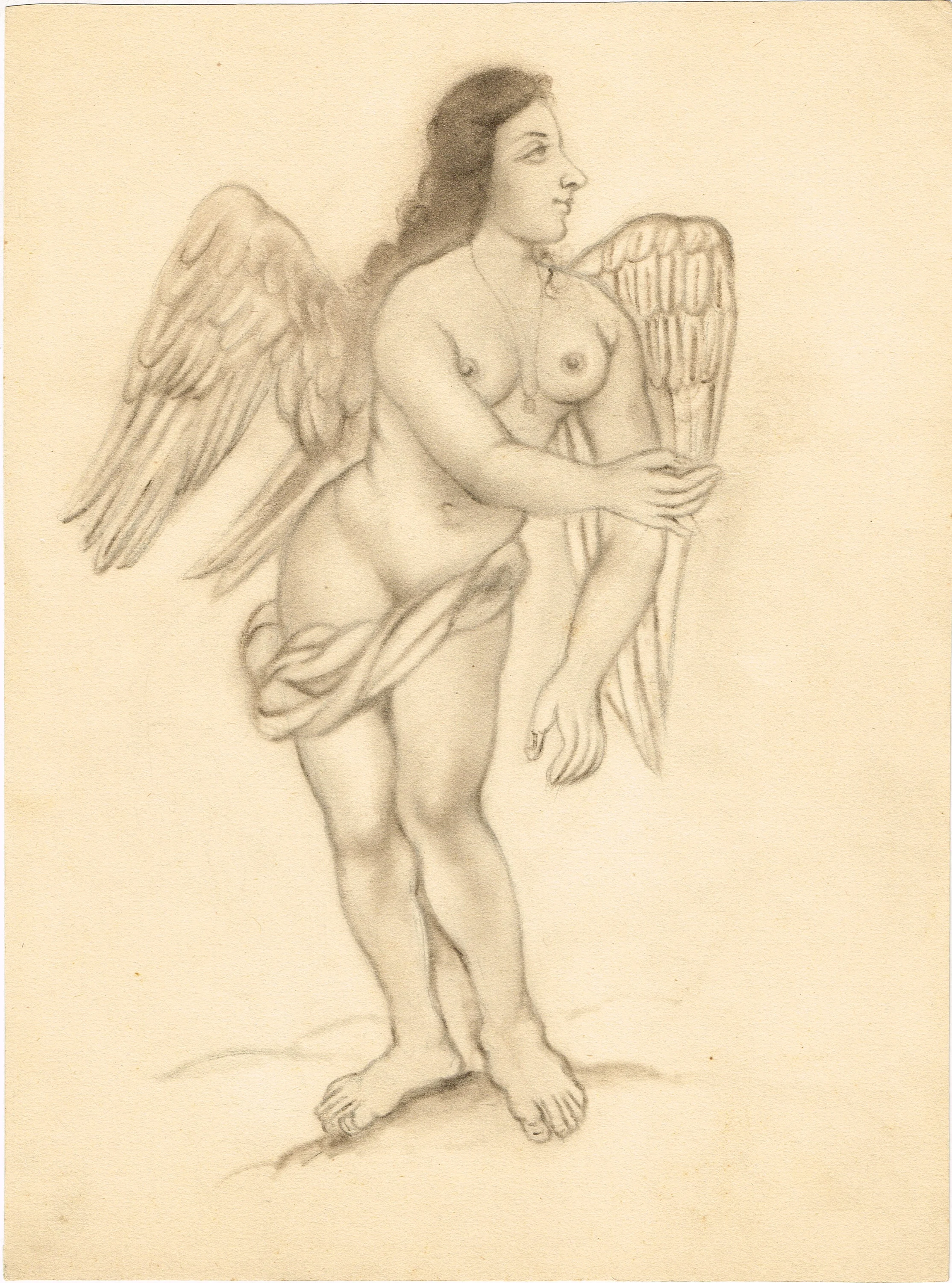 Nude Naked Raphael archangel Sketch Drawing Art Painting 10.5x14 Inches
