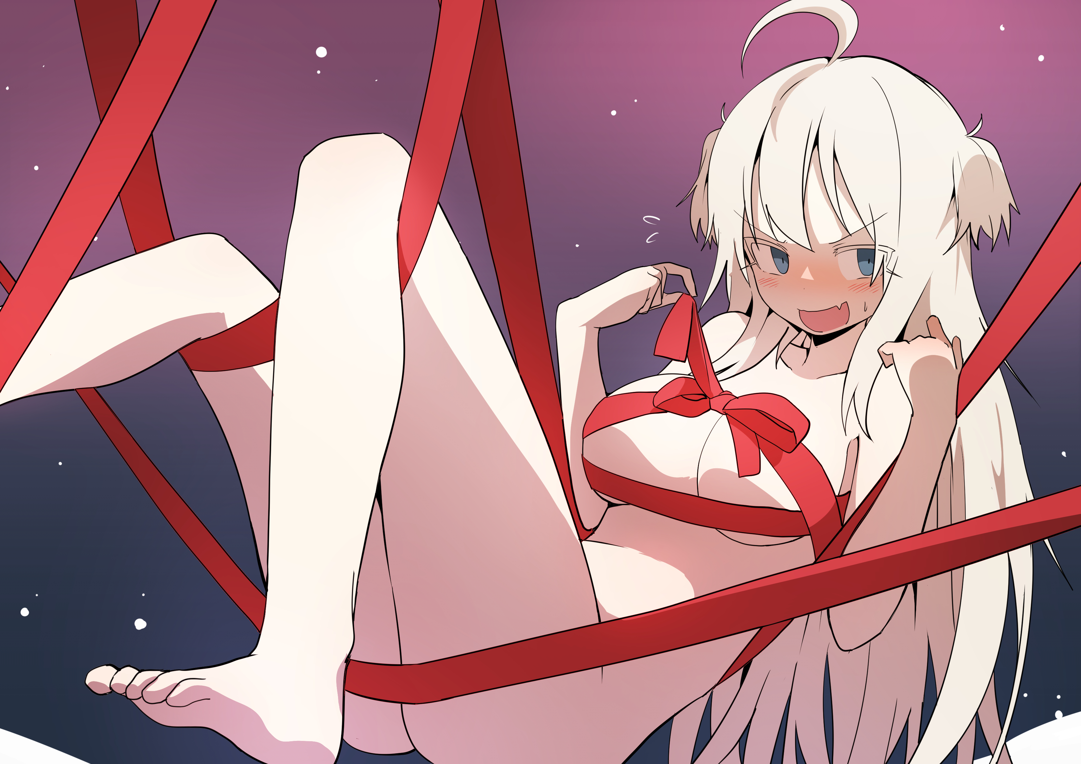 barefoot blue eyes blush bow breasts bural chingu gradient long hair luke dydansgur nude park noah ribbons white hair