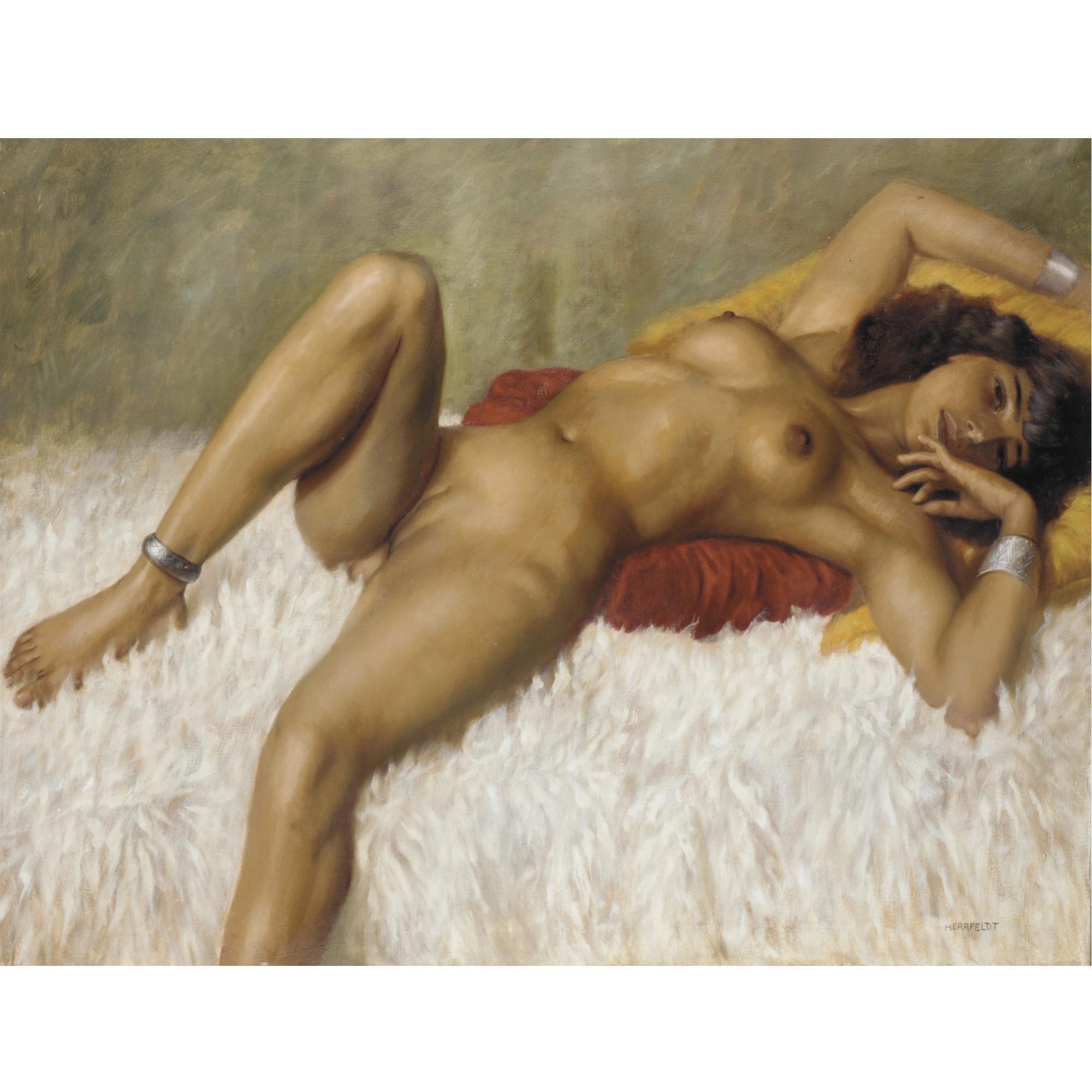 Reclining Nude On A Rug by Marcel Renée Herrfeldt