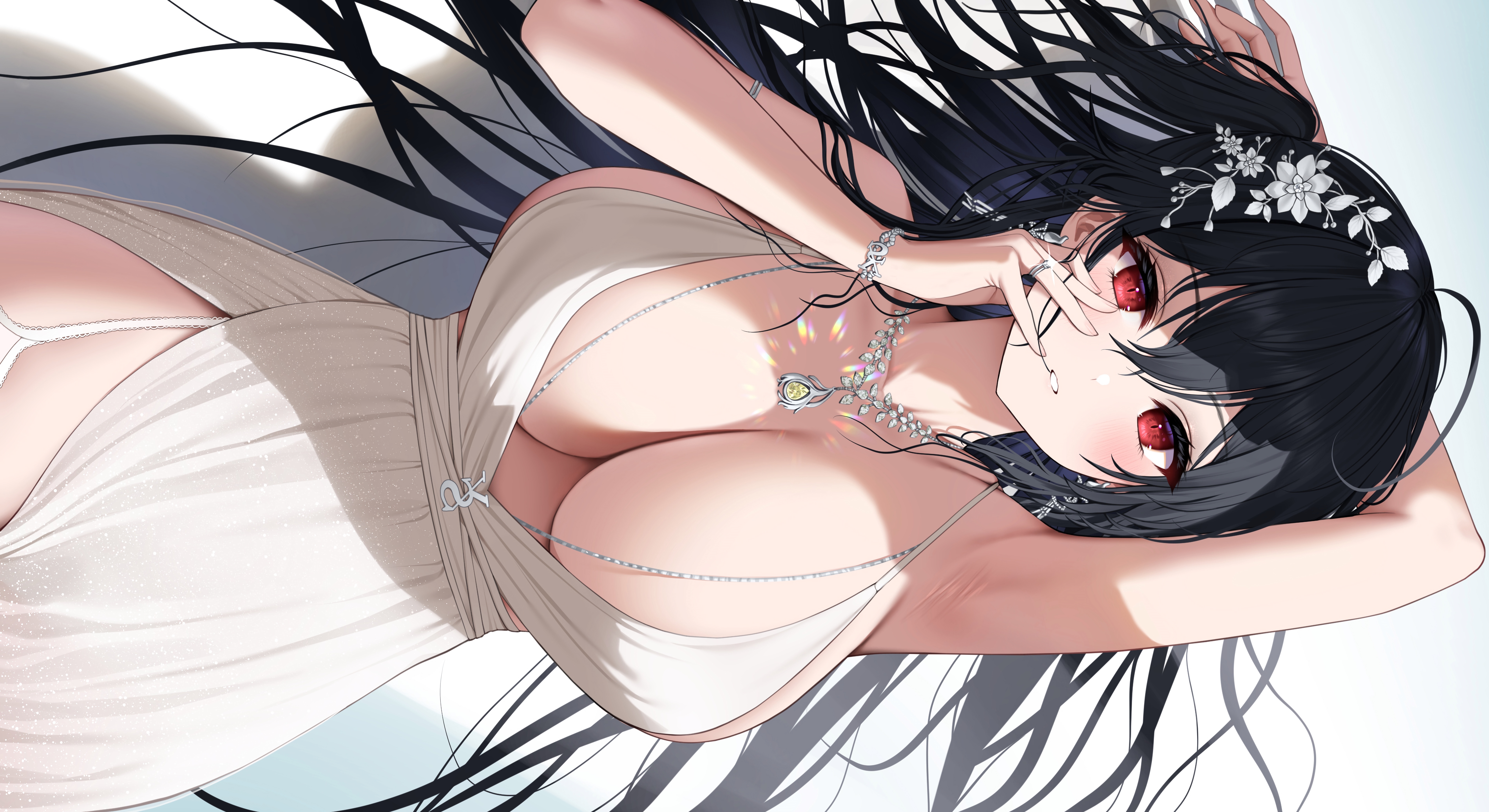 Wallpaper girl sexy cleavage long hair dress boobs anime beautiful for mobile and desktop section resolution 7600x4144